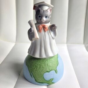 Vintage Schmid Musical Graduation Cat Figurine Kitty Cucumber 1990